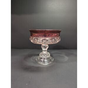 Kings Crown Ruby Red Flashed Glass‎ Compote Pedestal Bowl, Vintage Candy Dish